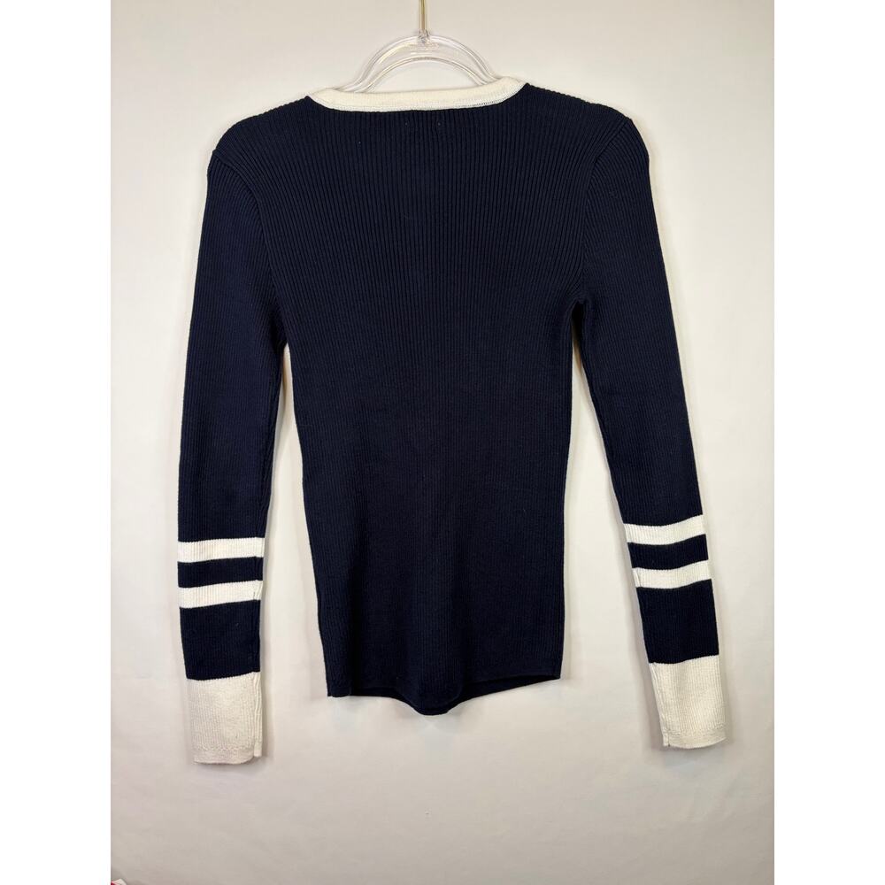 Faherty Mikki Henley Coastal Colorblock Navy and White Long Sleeve Top Small - Picture 6 of 6